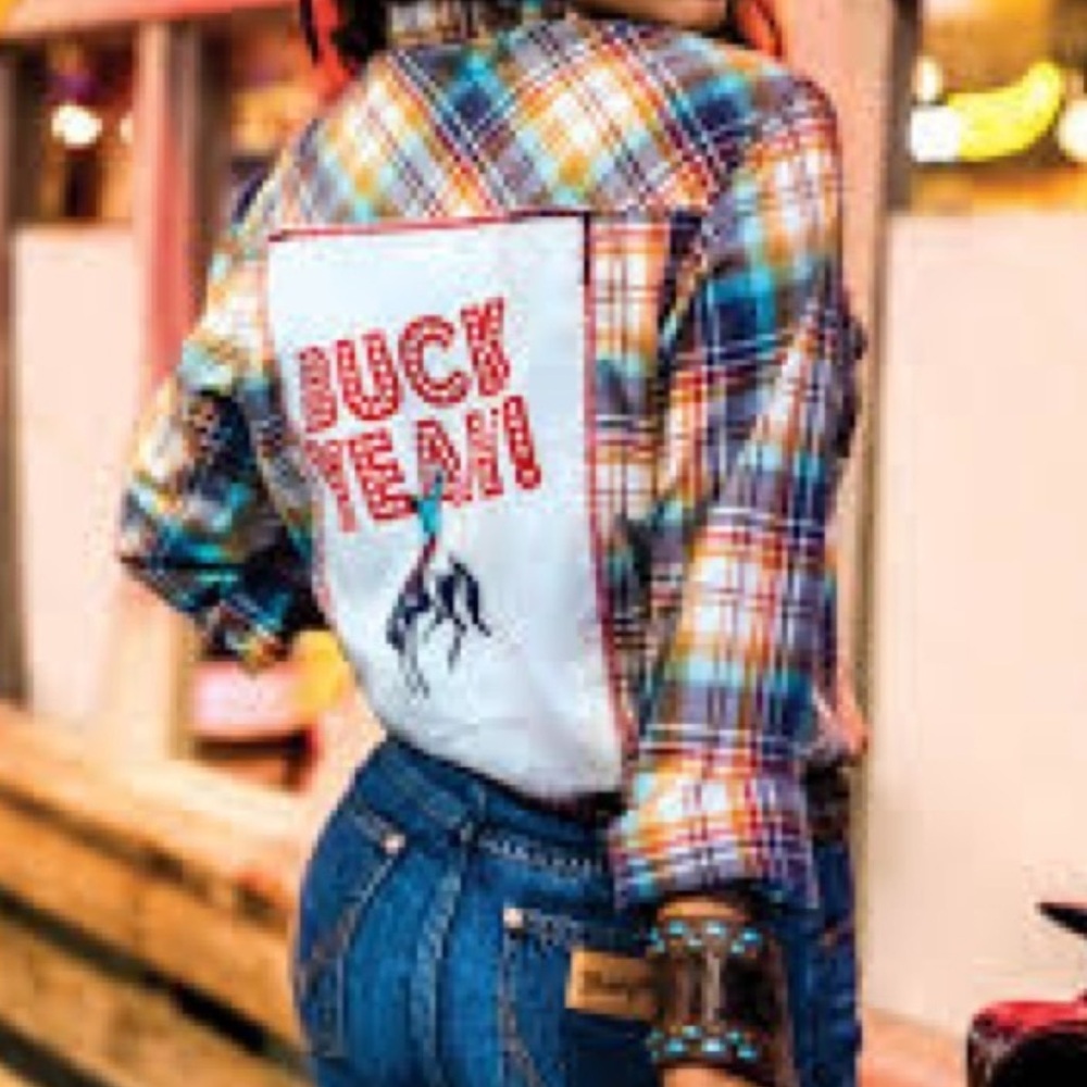 Wrangler “buck yeah” distressed flannel